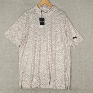 Yatta Golf Mens 2XL Polo Shirt Tan White Leaf Print Performance Stretch NWT
